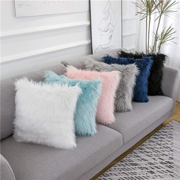 Set of 2 Pink Fluffy Pillow Covers New Luxury Series Merino Style Blush Faux Fur - Picture 6 of 6